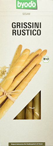 Byodo Sesam Grissini Rustico 100g - Bio Mini-Baguettestangen Nussiger Geschmack, Nativ Extra Olivenöl, Handgefertigt in Italien Byodo Sesam Grissini Rustico 100g - Bio Mini-Baguettestangen Nussiger Geschmack, Nativ Extra Olivenöl, Handgefertigt in Italien von Byodo