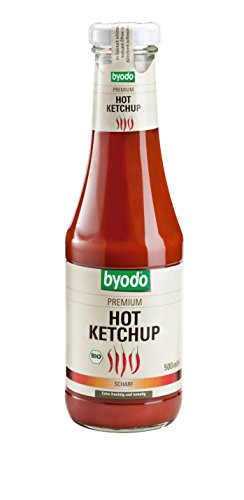 Byodo Hot Ketchup 3er Pack (3 x 500 ml Glas) - Scharfer Bio Ketchup, Vegan, Glutenfrei, Ohne Künstliche Zusatzstoffe - Ideal für Grill & BBQ von Byodo