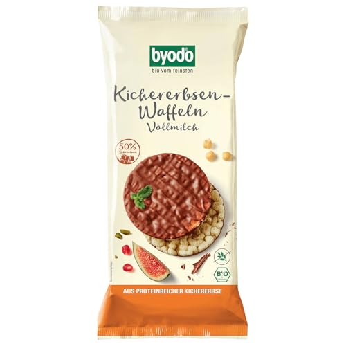 Byodo Kichererbsenwaffeln Vollmilch 65g - Proteinreiche Snack-Alternative, Luftig aufgepufft, Extra Vollmilchschokolade, Knusprig & Cremig von Byodo