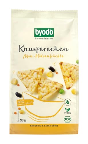 Bio-Knusperecken Mais & Hülsenfrüchte Glutenfrei 90g - Byodo, DE-ÖKO-013, Vegan, Ohne Zucker, 100% Bio-Zutaten, Snack von Byodo