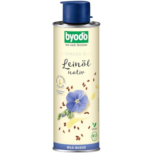 Kaltgepresstes Bio Leinöl von Byodo - 2 x 250 ml Dose, Mild-nussig, 100% reines Bio-Öl, Reich an Omega-3-Fettsäuren, Vegan von Byodo