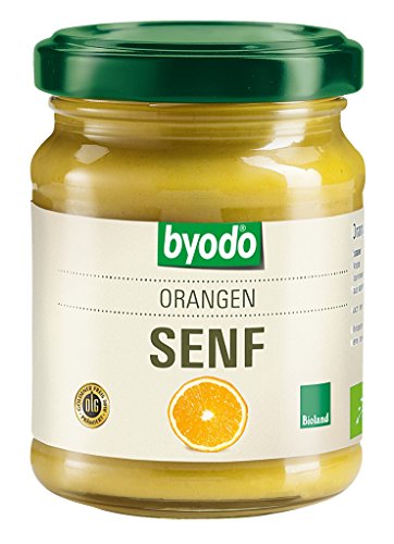 Byodo Bio Orangen Senf, Herrlich Cremig mit Zitrusnote, Vegan & Vegetarisch, Perfekt für Fruchtige Salatsaucen & Ziegenkäse, Aus 100% Bio-Zutaten, Dezente Senfschärfe, 125 ml Glas von Byodo