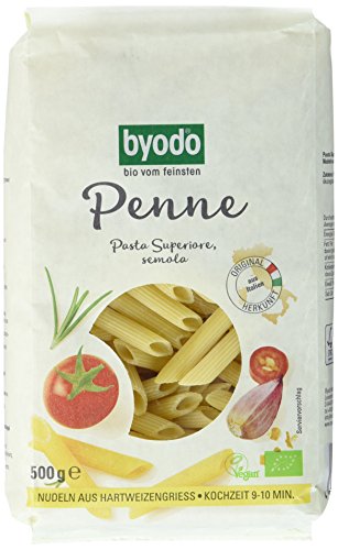Byodo Penne hell 12er Pack (12x500g) - Bio Vollkorn Pasta, Hochwertige italienische Nudeln, Natürlich Bio & Vegan, Ideal für Pasta-Gerichte, Großpackung für Vorrat & Großverbraucher von Byodo