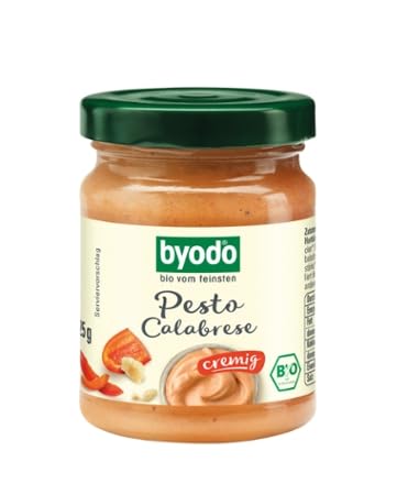 Byodo Pesto Calabrese 125g - Bio Pepperoni und Paprika Pesto | Cremig & Fruchtig-Scharf | Ideal für Pasta, Brot und Dressings | Mit Cashewkernen und Hartkäse | Frei von Künstlichen Zusätzen von Byodo