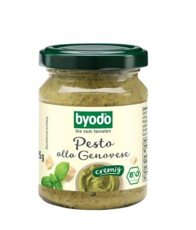 Byodo Bio Pesto alla Genovese 125g - Veganes Basilikum Pesto mit Hartkäse und Cashewkernen, Ideal für Pasta und Fleischgerichte, Cremige Italienische Sauce von Byodo