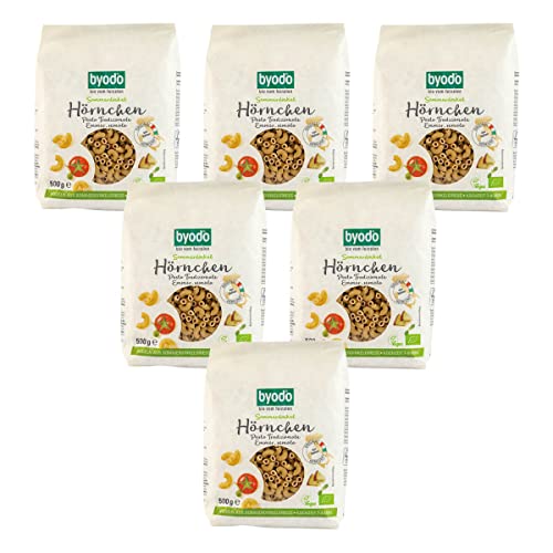 Byodo Sommerdinkel Hörnchen semola 6er Pack (6x 500g) - Bio Dinkel-Nudeln, italienischer Emmergrieß, bronzegezogen, idealer al dente Biss, schnelle Kochzeit, Premium Bio-Qualität von Byodo