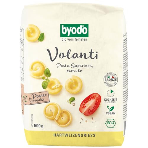 Byodo Bio Volanti Nudeln Hell/Semola, Gedrehte Hütchen, 500g - DE-ÖKO-013 Zertifiziert, Hochwertige Italienische Pasta für Feinschmecker von Byodo