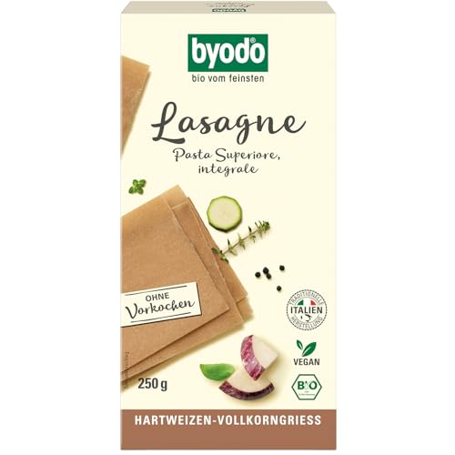 Bio Vollkorn Lasagneplatten 12er Pack (12x250g) - Byodo | 100% Bio-Hartweizenvollkorngrieß | Perfekt Al Dente, Kein Vorkochen | Traditionelle Italienische Pasta | Vegan & Umweltfreundlich von Byodo