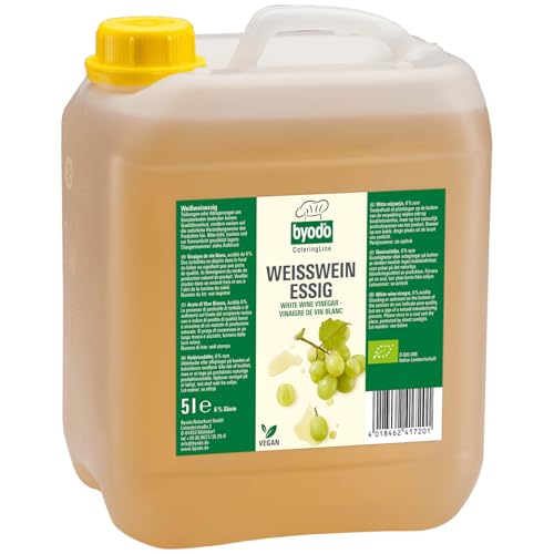 Byodo Bio Weißweinessig in 5kg Kanister – Aus Italienischem Tafelwein, Kräftig und Frisch, Vegan & Vegetarisch, Ohne Zuckerzusatz, Durch Natürliche Vergärung von Byodo