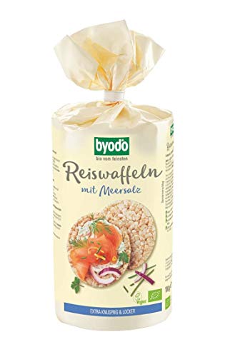 Byodo Bio Reiswaffeln mit Meersalz, Knackig & Knusprig, Vegan & Glutenfrei, Ideal für Süße & Herzhaft Beläge, 100g Packung von Byodo