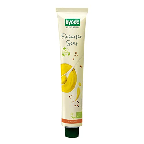 Byodo Bio Scharfer Senf Extra Scharf 100ml - 100% Bio-Zutaten, Frisch Vermahlene Senfkörner, Cremige Textur, Recycelte Aluminium-Tube, Perfekt für Dressings & Marinaden von Byodo