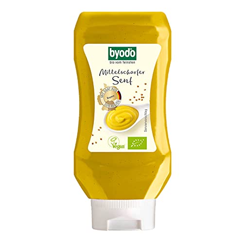 Byodo Bio-Mittelscharfer Senf in 300ml Squeeze-Flasche - Vegan, Vegetarisch, ohne Zuckerzusatz, aus feinster deutscher Senfsaat, perfekt für Dressings & Marinaden von Byodo