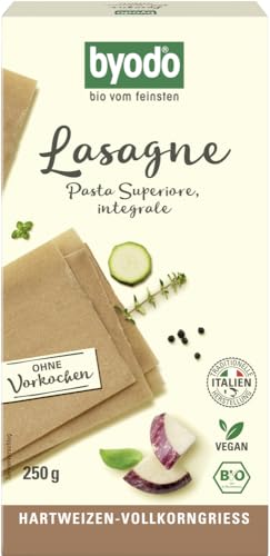 Byodo Bio Vollkorn Lasagne 250g - Traditionell Gewalzt, Vegan, Halal & Koscher, Ohne Vorkochen Nötig, Ideal für Al Forno Gerichte, Italienischer Bio-Hartweizenvollkorngrieß Byodo Bio Vollkorn Lasagne 250g - Traditionell Gewalzt, Vegan, Halal & Koscher, Ohne Vorkochen Nötig, Ideal für Al Forno Gerichte, Italienischer Bio-Hartweizenvollkorngrieß von Byodo