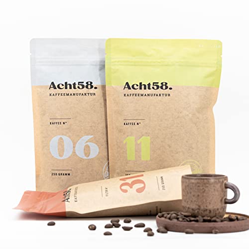 Probier-Paket von Acht58 – 3 x 250g – feinste Kaffee-Bohnen – Perfektes Kaffee-Geschenk-Set – ganze Bohnen von C°858