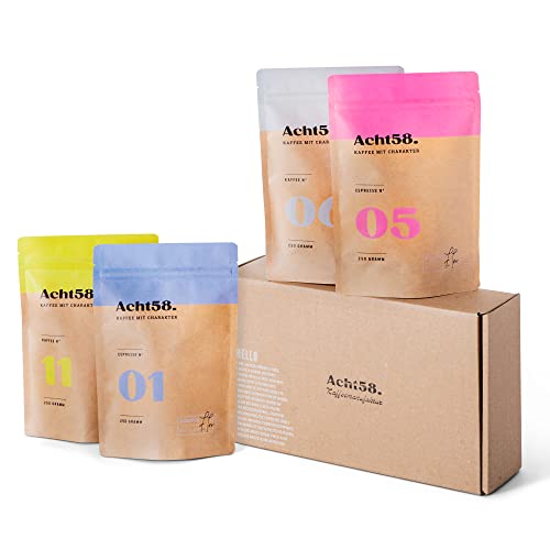 Probier-Paket von Acht58 – 4 x 250g feinste Kaffee- & Espresso-Bohnen – Perfektes Kaffee-Geschenk-Set – ganze Bohnen von C°858
