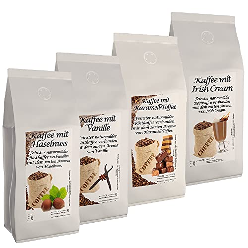 4 x 500g der leckersten Aromakaffee-Sorten Haselnuss, Irish Cream, Vanille, Karamell Toffee Gemahlen von C&T