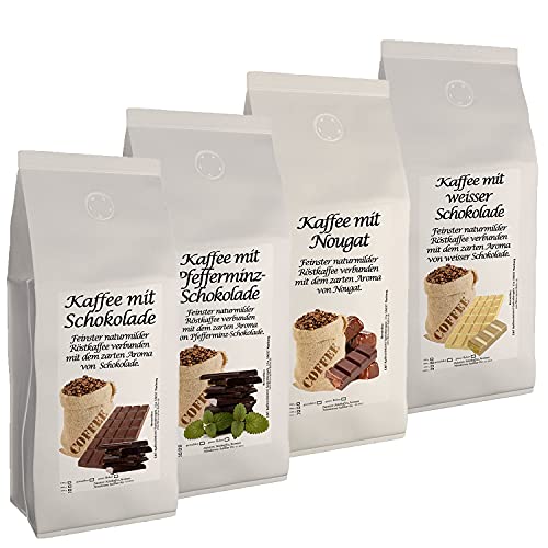 4 x 500g leckere, cremige, schokoladige Aromakaffee Sorten - Kaffee mit Schokolade, Nougat, Pfefferminz-Schokolade, Weiße Schokolade (Ganze Bohnen) von C&T