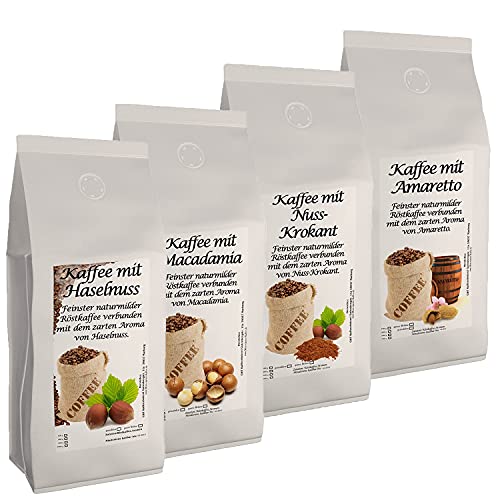 4 x 500g leckere, nussige Aromakaffee Sorten - Kaffee mit Haselnuss, Macadamia, Nuss-Krokant, Amaretto (Ganze Bohnen) von C&T