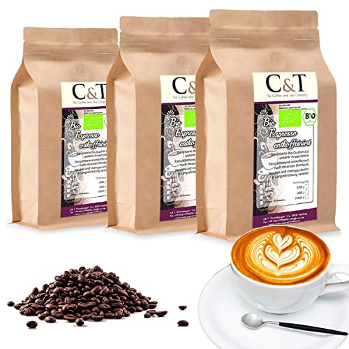 C&T Bio Espresso Crema entkoffeiniert | 3 x 1000g ganze Bohnen | 100% Arabica Kaffee | Cafe Gastro-Sparpack im Kraftpapierbeutel C&T Bio Espresso Crema entkoffeiniert | 3 x 1000g ganze Bohnen | 100% Arabica Kaffee | Cafe Gastro-Sparpack im Kraftpapierbeutel von C&T