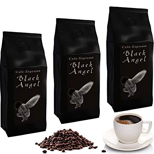 C&T Black Angel Espresso Deluxe 3 x 1000 g ganze Kaffeebohnen kräftiger Spitzenkaffee aus unserer beliebten Espresso Angel Serie von C&T