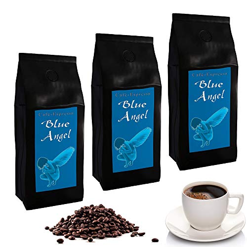 C&T Blue Angel Espresso Deluxe 3 x 1000 g ganze Kaffeebohnen - der Sanfte - Spitzenkaffee aus unserer beliebten Espresso Angel Serie von C&T
