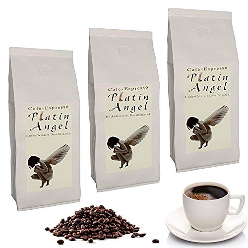 C&T Platin Angel Espresso Decaf 3 x 1000 g ganze Kaffeebohnen - der Entkoffeinierte - koffeinfreier Spitzenkaffee aus unserer beliebten Espresso Angel Serie von C&T