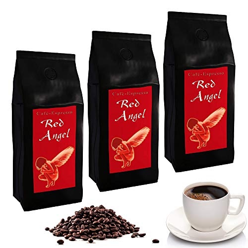 C&T Red Angel Espresso Deluxe 3 x 1000 g ganze Kaffeebohnen - der Feurige - sehr kräftiger Spitzenkaffee aus unserer beliebten Espresso Angel Serie von C&T