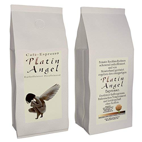 Espresso / Cafe - Kaffeebohnen Entkoffeiniert "Platin Angel" (inklusive gratis Kaffeesack) - Säurearm - Schonend Und Frisch Geröstet - Sparpack (Ganze Bohne, 3 x 1000 g) von C&T