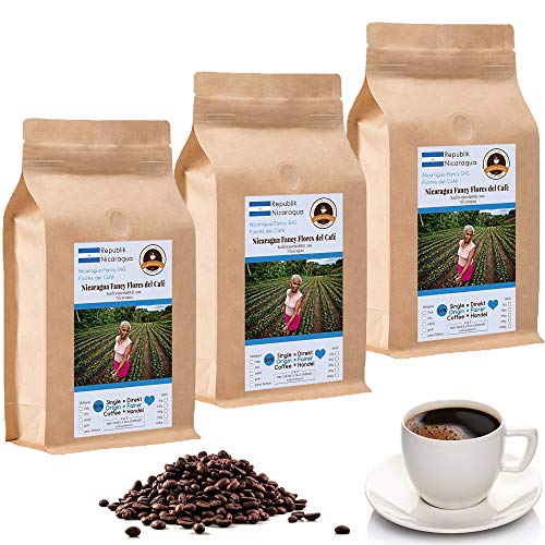 Kaffee Globetrotter - Kaffee Mit Herz - Nicaragua Fancy Flores del Cafe - 3 x 1000 g Ganze Bohnen - Spitzenkaffee Aus Nicaragua Fair Gehandelt Unterstützt Soziale Projekte von C&T