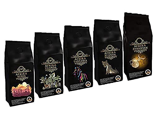 Länder Kaffee Geschenkpaket " Afrika " , Filterkaffee frisch geröstet und gemahlen 5 x 65 g in einer edlen Geschenkbox als Weihnachtsgeschenk von C&T