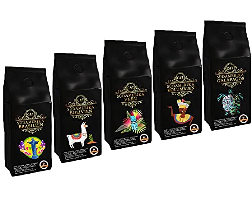 Länderkaffee Probierpaket "Südamerika" 5 x 500g Spitzenkaffees aus Brasilien, Bolivien, Peru, Kolumbien, Galapagos 2500 Gramm Gemahlen von C&T
