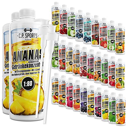 C.P. Sports Getränkesirup für Mineraldrink I Sirup zuckerfrei für Vital-Drink ANANAS mit Vitaminen I Getränkekonzentrat zum Mischen mit Wasser für Sport-Getränk I 2 Liter + 2 Pumpspender von C.P.Sports