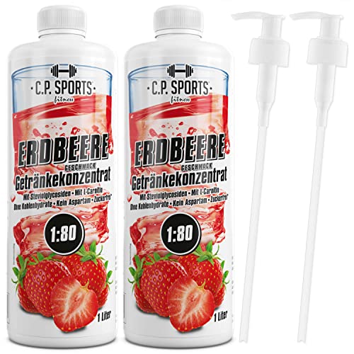 C.P. Sports Getränkesirup für Mineraldrink I Sirup zuckerfrei für Vital-Drink ERDBEERE mit Vitaminen I Getränkekonzentrat zum Mischen mit Wasser für Sport-Getränk I 2 Liter + 2 Pumpspender von C.P.Sports