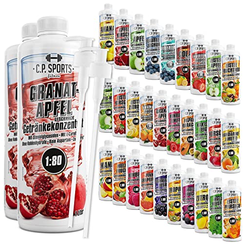 C.P. Sports Getränkesirup für Mineraldrink I Sirup zuckerfrei für Vital-Drink GRANATAPFEL mit Vitaminen I Getränkekonzentrat zum Mischen mit Wasser für Sport-Getränk I 2 Liter + 2 Pumpspender von C.P.Sports