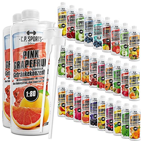 C.P. Sports Getränkesirup für Mineraldrink I Sirup zuckerfrei für Vital-Drink PINK-GRAPEFRUIT mit Vitaminen I Getränkekonzentrat zum Mischen mit Wasser für Sport-Getränk I 2 Liter + 2 Pumpspender von C.P.Sports