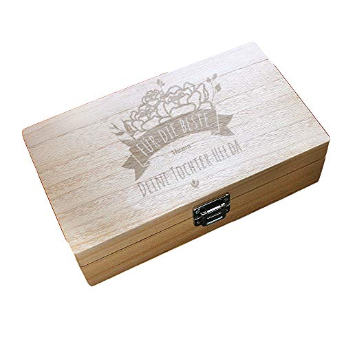 CADEAUX.COM Personalisierbare Teebeutelbox mit 8 Fächer - Blumen - gravierte Teebox enthält 40 verschiedenen Teebeutel - Muttertagsgeschenk - Geschenk zum Muttertag von CADEAUX.COM