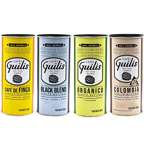 CAFES GUILIS DESDE 1928 AMANTES DEL CAFE Natürlich Gerösteter Gemahlener Kaffee Various Origins Mischung - Packung mit 4 Dosen 250 gr von CAFES GUILIS DESDE 1928 AMANTES DEL CAFE