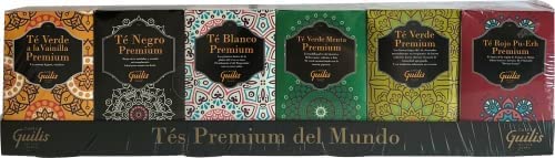 CAFES GUILIS DESDE 1928 AMANTES DEL CAFE Premium-Tees aus aller Welt 6er-Pack Teesorten Roter Tee Pu-Erh, Grüner Tee, Grüner Tee Minze, Weißer Tee, Schwarzer Tee, Grüner Tee Vanille. von CAFES GUILIS DESDE 1928 AMANTES DEL CAFE