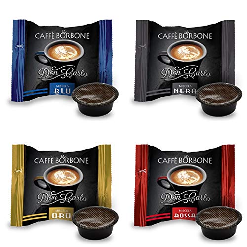 Caffè Borbone – 4 x 50 Stück Kaffeekapseln Borbone Don Carlo, 50 Stück je Sorte Schwarz, Blau, Rot, Gold, kompatibel mit A Modo Mio von CAFFÈ BORBONE