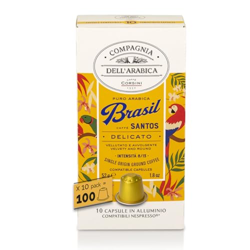 Caffè Corsini - Brasilien 100 Kompatible Nespresso-Kapseln, 100% Arabica Kaffee, Intensität 9/13, 10 Boxen mit 10 Kapseln, 520g von CAFFÈ CORSINI 1950