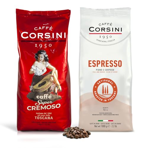 Caffè Corsini - Set Kaffeebohnenset Espresso zu Hause wie im Café, Intensiver Geschmack, 2x1Kg Gesamt 2Kg von CAFFÈ CORSINI 1950