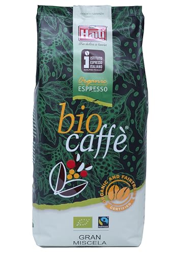 Caffè Haiti Roma Biocaffè Gran Miscela in Bohnen 100% Bio/Fairtrade 1 kg, zertifiziert von ISTITUTO ESPRESSO ITALIANO. Ein Gourmet Espresso Made in Italy. Handwerkliche Röstung von CAFFE' HAITI ROMA