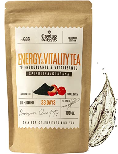 Energie Tee - Natürlicher Energy Drink - Konzentration - Antioxidantien - Superfood - Kräuter Tee Lose mit Grüner Tee, Schwarzer Tee, Mate, Spirulina, Matcha, Maca, Guarana - Kaffee alternative - 100g von CAMINO DE CABRAS