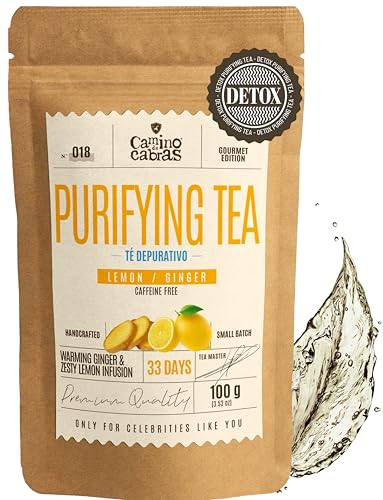 DETOX TEE - Zitrone & Ingwer Tee mit Zitronengras, Grüner Tee, Löwenzahn, Hibiskus, Brennnessel, Schachtelhalmkraut – Wintertee mit Antioxidantien - Immunsystem Stärken – Kräutertee Lose – 100g DETOX TEE - Zitrone & Ingwer Tee mit Zitronengras, Grüner Tee, Löwenzahn, Hibiskus, Brennnessel, Schachtelhalmkraut – Wintertee mit Antioxidantien - Immunsystem Stärken – Kräutertee Lose – 100g von CAMINO DE CABRAS