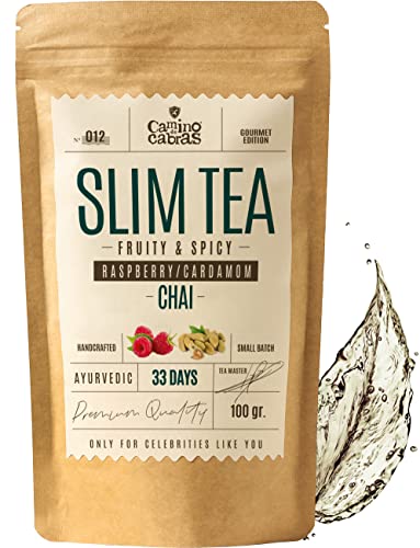 SLIM TEA - Abnehmen Schnell & Fettverbrenner, Chai Tee, Grüner Tee lose, Schwarzer Tee, Mate, Ingwer, Löwenzahn, Kurkuma, Pfeffer schwarz, Himbeere, Kardamom, Antioxidantien - Natürliche Zutaten 100g von CAMINO DE CABRAS