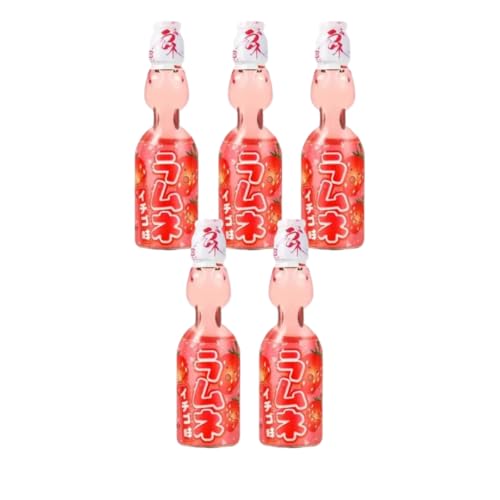 · CANDYBOX · Hatakosen Ramune Strawberry - Japanische Kohlensäurehaltige - Ramune Limonade - Produkt aus Japan - Populäres Getränk, Zwischenmahlzeit, Besondere Süßigkeit - 1000 ml 5 Stück von · CANDYBOX ·