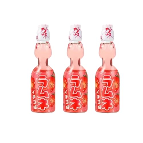 · CANDYBOX · Hatakosen Ramune Strawberry - Japanische Kohlensäurehaltige - Ramune Limonade - Produkt aus Japan - Populäres Getränk, Zwischenmahlzeit, Besondere Süßigkeit - 600 ml 3 Stück von · CANDYBOX ·