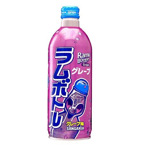 SANGARIA Japanisches Ramune Getränk mit Traubengeschmack Populäres Getränk Produkt aus Japan Zwischenmahlzeit Besondere Süßigkeit Große Flasche 500 Ml von · CANDYBOX ·