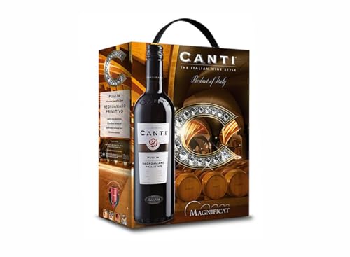 Canti - Italienischer Negroamaro Primitivo I.G.T. 12%, Rotwein, süßer und runder Geschmack mit Noten von brombeeren und roten Blumen, 3x300 ml von CANTI