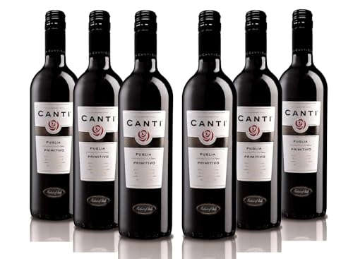 Canti - Italienischer Primitivo I.G.T. 12,5%, trockener Rotwein, Geschenkpackung, süßer und runder Geschmack mit Noten von roten blumen, 6x750 ml von CANTI